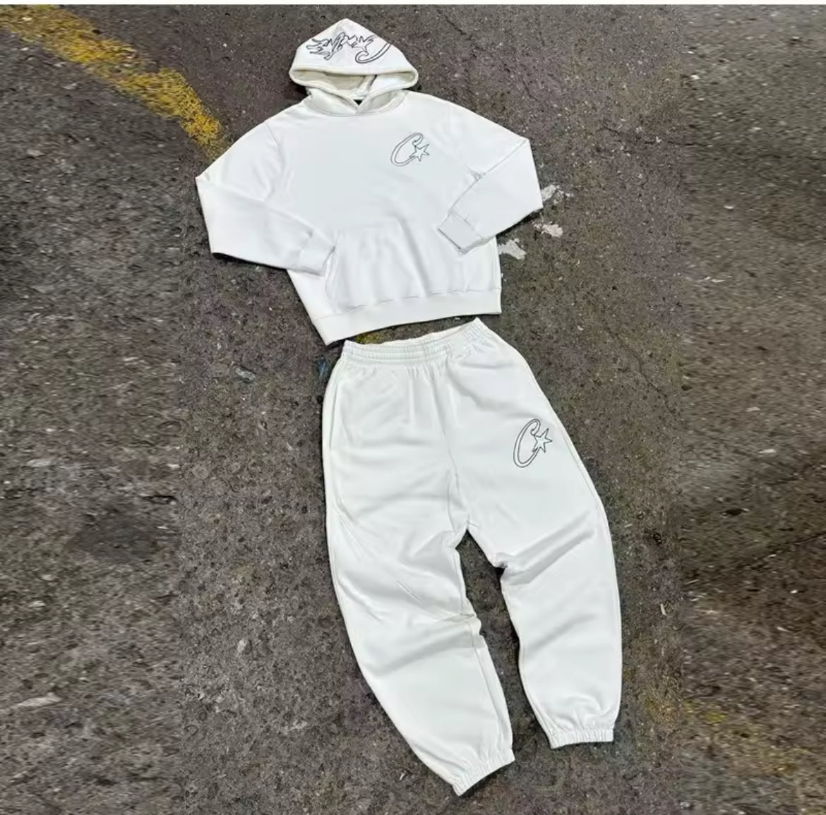 Harajuku parkläder set Street retro Gothic träningsoverall Y2K Trend Hiphop personlighet mönster broderi överdimensionerad träningsoverall
