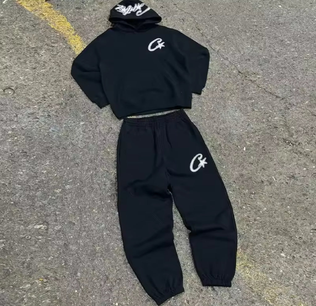 Harajuku parkläder set Street retro Gothic träningsoverall Y2K Trend Hiphop personlighet mönster broderi överdimensionerad träningsoverall