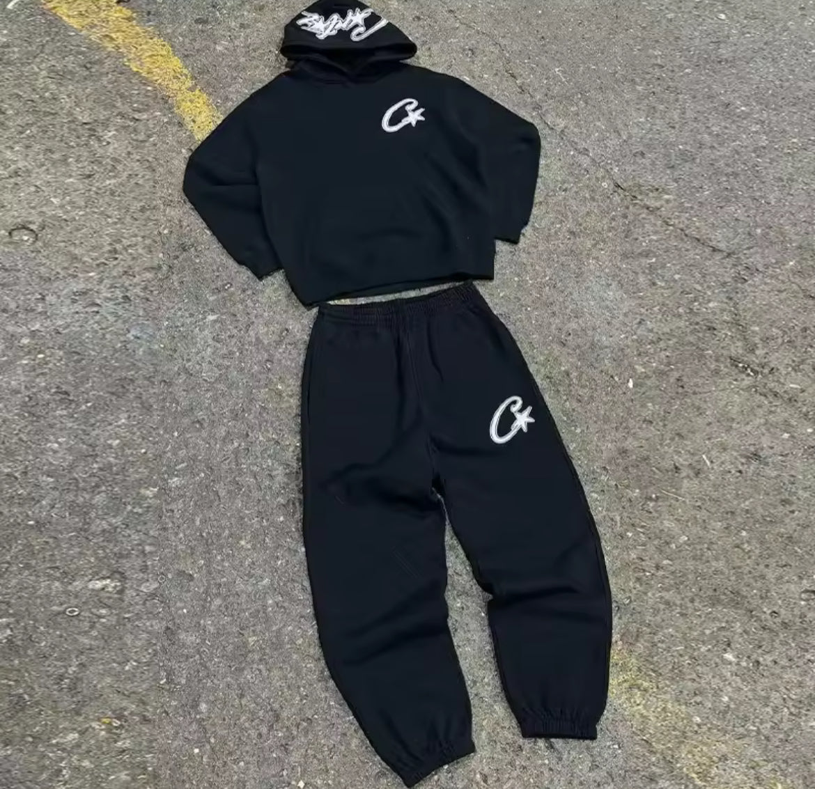 Harajuku parkläder set Street retro Gothic träningsoverall Y2K Trend Hiphop personlighet mönster broderi överdimensionerad träningsoverall